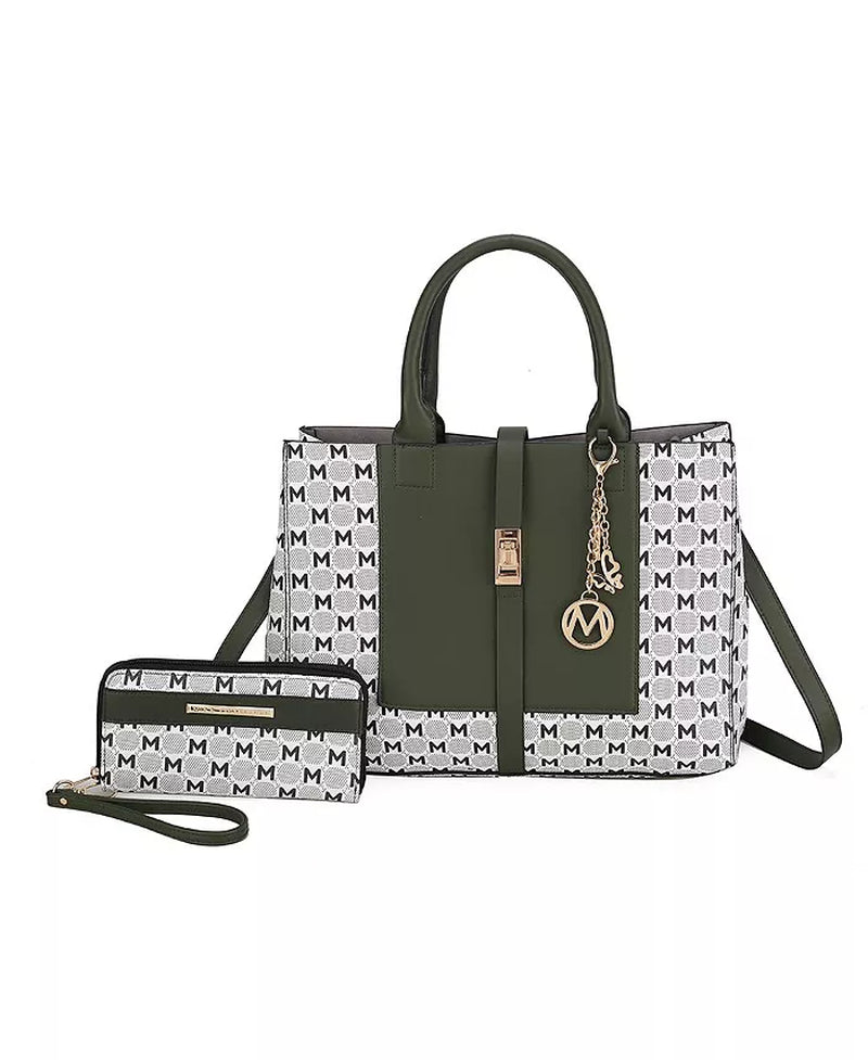 Yuliana Circular M Emblem Print Satchel Bag with Wallet by Mia K