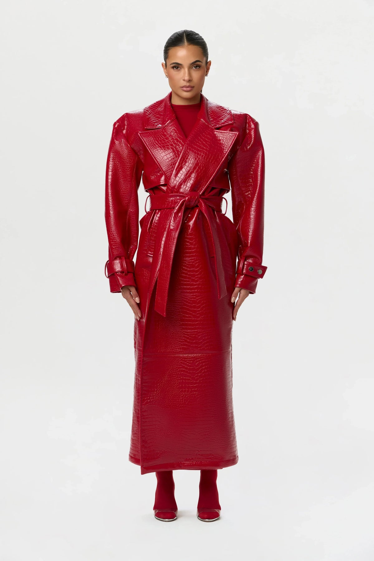 Vegan Leather Croc Trench Coat