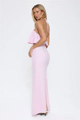 Silken Radiance Halter Maxi Dress Pink