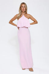 Silken Radiance Halter Maxi Dress Pink