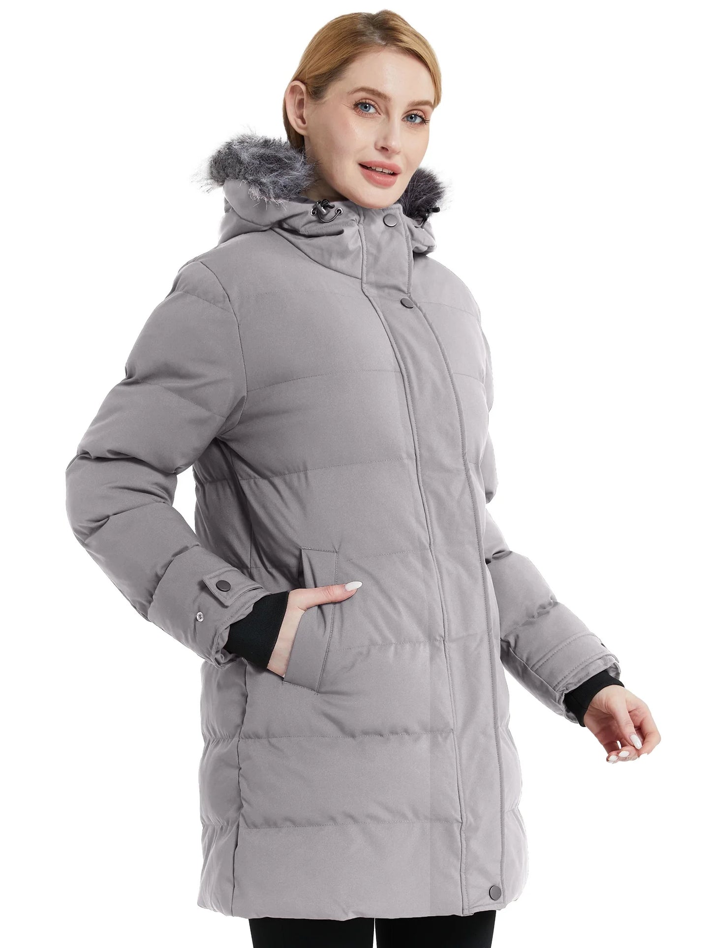 Women'S Winter Coat Hooded Puffer Jacket Insulated Windbreaker Jacket Gray L