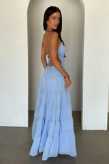 Daisy Halter Neck Maxi Dress - Blue