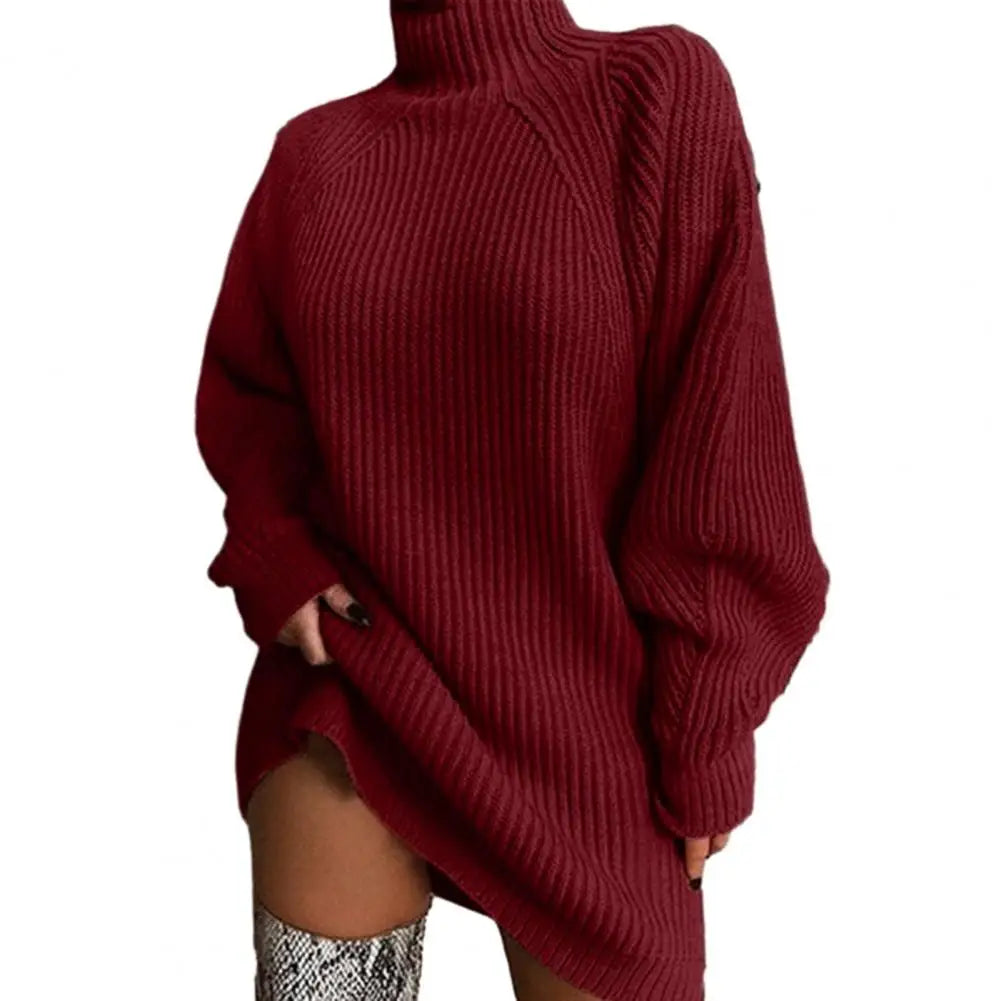 1Pc Autumn Winter Sweater Dress Loose Fit Warm Women Sweater Dress Stylish High Collar Women'S Sweater Dress for Autumn Winter