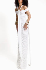 Maisie Off Shoulder Rope Ruched Maxi Dress - White