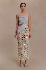 Noel Mirror Knit Midi Skirt - Beige
