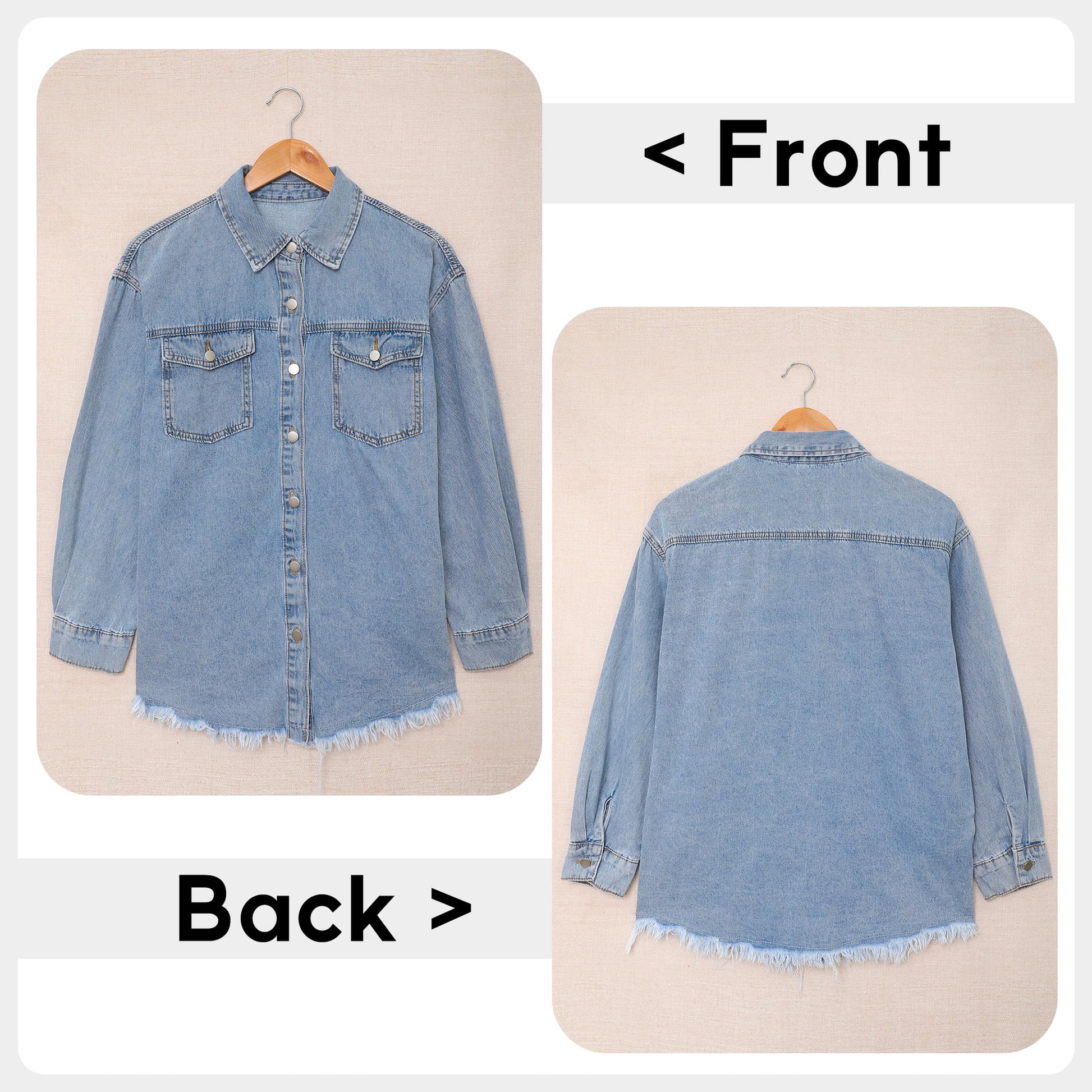 Denim Jacket for Women Long Sleeve Boyfriend Jean Jacket Loose Coat Sky Blue S Female