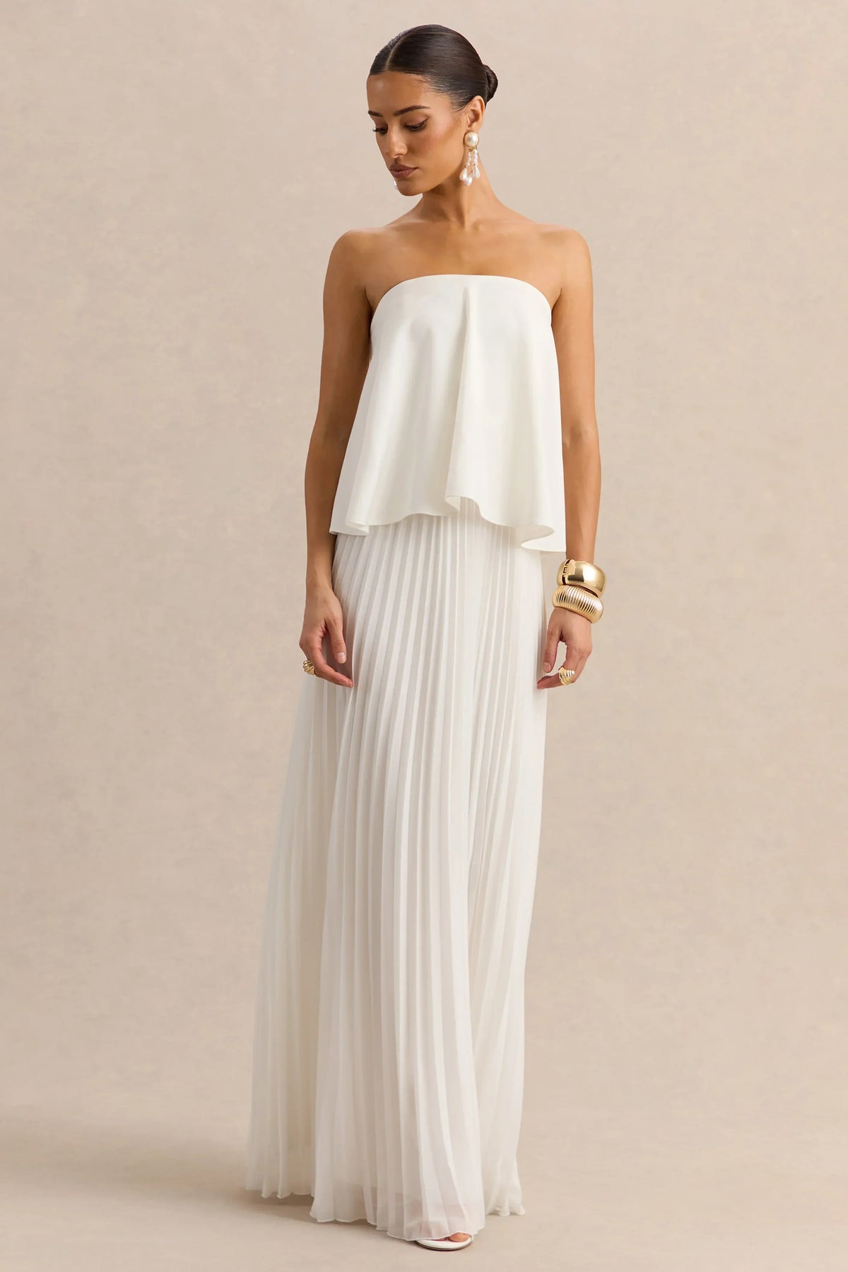 Saralyn White Bandeau Maxi Dress With Pleated Skirt