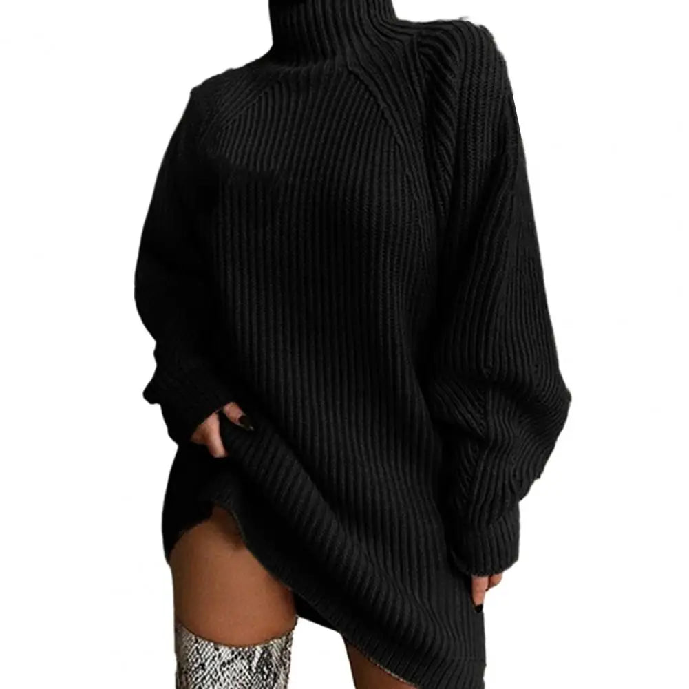 1Pc Autumn Winter Sweater Dress Loose Fit Warm Women Sweater Dress Stylish High Collar Women'S Sweater Dress for Autumn Winter