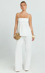 Valerie Two Piece Top and Pants Set - Baby Doll Top And Relaxed Pants Set in Off White