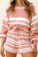 Carlo Drawstring Waist Shorts Striped Pattern Blush